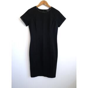 BROOKS BROTHERS Classic Essential Stretch Sheath Dress Leather Trim LBD 8 $298